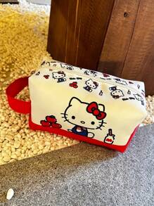 Sanrio 1 PC Sanrio For Hello Kitty Large Capacity Makeup Bag With Red Handle - Cute Cartoon Design, Ideal For Travel & Organizing Bathroom Essentials | Perfect Holiday Gift Bag, Bathroom Organizer Bag|Playful Accessory|Durable Fabric, For Hello Kitty Accessories