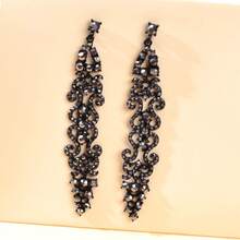 Luxurious Jewelry Rhinestone Black Hollow Long Geometric Vintage Dangle Earrings