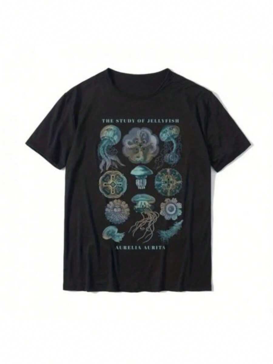 Earth Day The Study Of Jellyfish T-Shirt Cotton Birthday Tops T Shirt High Quality Men T Shirts Casual - Black - View 1