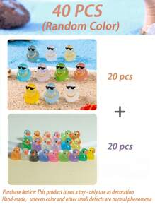 40 件迷你鸭子和发光小动物雕像，迷你鸭子 10 种款式 40 件迷你树脂鸭子可爱夜光顶饰小鸭子，DIY 花园景观装饰，盆栽装饰，办公桌面装饰