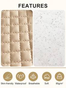 1pc Warterproof Fitted Sheet, Bedding, Waterproof Mattress Protector, Fall Decor, Halloween Decor, Christmas Decoration, Skin-Friendly Mattress Cover, Bedroom Decor, Breathable Quilted Mattress Cover For 8-15" Mattress, Room Decor, Noiseless Bed Mattress Cover For Bedroom, Dorm Room - 駝色 - 查看 5