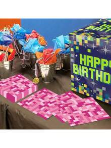 20pcs/40pcs/60pcs,Pink Pixel Party Napkins - Video Game Party Supplies, Pixel Theme Lunch Napkins, Suitable For Birthday Party Tableware Decoration