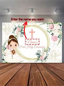 1 szt. personalizowane tło do Pierwszej Komunii Świętej, tło do chrztu z napisem "Bóg zapłać", baner urodzinowy z kwiatowym złotym brokatem, chrzest, odpowiednie na imprezę, rekwizyty do fotobudki i uroczystości, wystrój domu