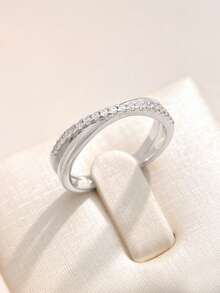 1 件镶钻双交叉戒指女士 S925 纯银镀白金戒指情人节精美女士珠宝日常佩戴礼物 - 兩層交叉戒指 - 查看 3
