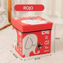 Caja organizadora infantil plegable con tapa – Baúl para juguetes, ropa o guardado, diseño rosa con búho y elefante, resistente, impermeable y segura para niños - Rojo - Ver 3