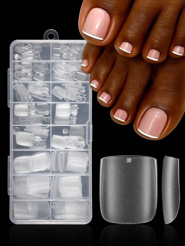 150pcs/Box Toe Nail Tips Matte Soft Gel Toenail Tips Full Cover Square Acrylic Artificial False Fake Toe Nails Tips For Salon And Home Foot Pedicure Manicure