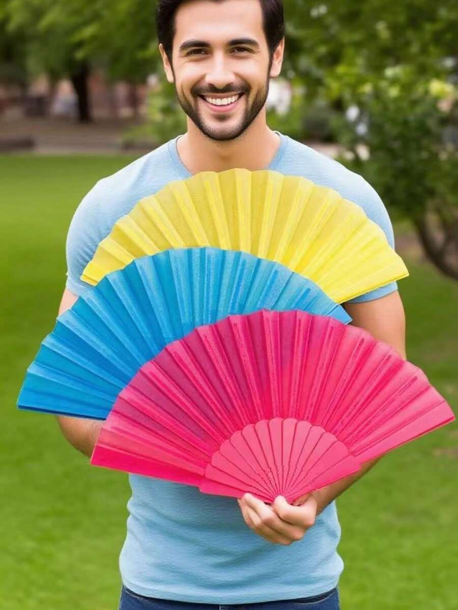 PC/5PCS塑料便携式手持球形风扇，中日婚礼装饰折叠，低调简约的送礼佳品，适合派对、婚礼、典礼、家居装饰，或作为礼物赠送他人、表演道具；适合DIY，适合派对主题或打造独特设计。（产品生产过程中存在轻微瑕疵，但不影响成品）