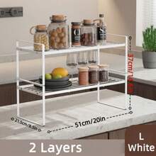 1pc Kitchen Cabinet Storage Rack, Iron Dish Organizer Rack With Multiple Layers, Multifunctional Countertop Storage Shelf, Available In 3 Sizes And 2 Colors