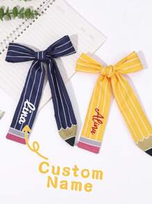 1 pezzo Fiocco per capelli personalizzato per il ritorno a scuola per ragazze, fiocco per forniture scolastiche con nome personalizzato e lunga coda, accessori carini per capelli per ragazze, regali per la laurea, regali per la festa degli insegnanti, fermaglio per capelli personalizzato