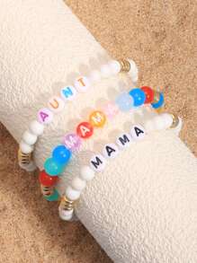 Customized Bracelet, Summer Beach Resort Style Set, Minimalist Random Color Beaded Letter, Dotted Natural Stone Beaded Set, Can Customize Name, Slogan, Date, Suitable For Birthday, Valentine's, Anniversary, Gift For Best Friends, Daily Wear