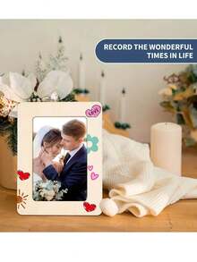 Kit DIY pentru rame foto cu 21 de bucăți, inclusiv 5 rame foto din lemn nefinisate, 12 mini pixuri acuarelă și 4 autocolante cu diamante din cristal, rame foto personalizate, decor pentru casă cu rame din lemn, artizanat DIY, potrivit pentru familii, decorarea casei, Ziua Recunoștinței, Crăciun, ziua de naștere, cadouri de sărbători