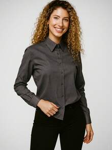 Women's Formal Shirt Premium Linen Structured Long Sleeve Shirt - Dark Grey - View 1