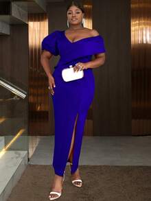 Sexy Women V-Neck Front Slit Cocktail Dress, For Birthday, Wedding Guest, Graduation, Dinner, Homecoming New Year Eve