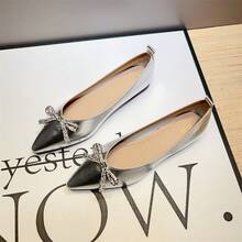 Silver Flat Women's Shoes With Flat Opening, Shiny Decorations, Party Evening Shoes, Light And Comfortable Design Party Bows Rhinestones