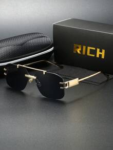1 pieza Gafas rectangulares sin marco de metal, gafas básicas simples y de moda, lentes multicolor, adecuadas para regalos diarios, fiestas y festividades - Multicolor - Ver 1