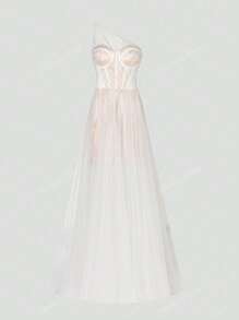 Faeriesty Elegante vestido de novia clásico con escote corazón de un hombro, intrincado corpiño de encaje y falda de tul fluida - Vestido de boda romántico para ceremonias en iglesia, jardín, playa y salón de baile