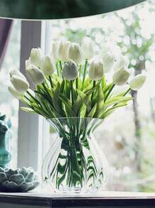10 White Artificial Romantic Tulips. Suitable For Room Decoration, Wedding Arrangement And Festival Decoration. Suitable For Outdoor Garden Decoration, Indoor And Outdoor Decoration, Vase Decoration, Fake Plants, Four Seasons Decoration, Room Decoration, Home Flower Art, Indoor And Outdoor Garden Windowsill Porch Potted Plants