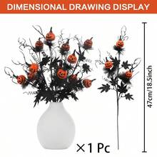 1/5/10 件万圣节装饰品，18.5 英寸人造南瓜枫叶花茎万圣节树枝装饰，适用于家庭室内派对花瓶布置装饰 - 黑色/橙色。 - 彩色 - 查看 8