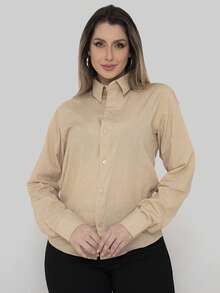 Women's Formal Shirt Premium Linen Structured Long Sleeve Shirt - Beige - View 4