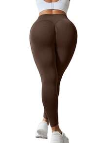 The Combination Of A Two-Piece Plus-Size Women's Cross-Strap Bra And Pocket Leggings Is Suitable For Outdoor Hiking. It Is Comfortable And Lightweight, And The Pocket Design Makes It Convenient To Carry A Mobile Phone - 棕色+棕色 - 查看 8