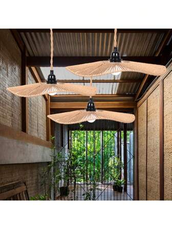 1 pièce Abat-jour de lustre tressé, suspension simple en rotin naturel tressé à la main, abat-jour de suspension en rotin, lustre de ferme créatif, suspension en rotin