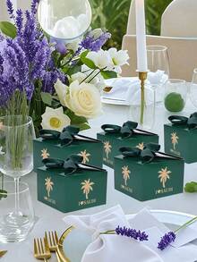 10PCS/1PC小礼品盒，绿色感谢盒配蝴蝶结丝带，小糖果袋，散装礼品袋，适合婚礼、圣诞节、万圣节、沙特国庆节沙特阿拉伯国庆节 - S綠色+綠色絲帶 - 查看 5