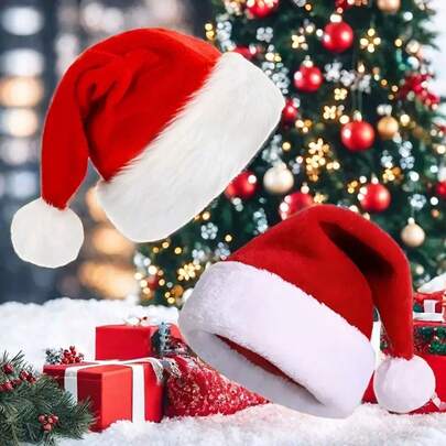 Set da 5 pezzi di costume e accessori di Babbo Natale, cappello natalizio rosso carino con bordo bianco, decorazioni natalizie per la casa e la cucina, senza alimentazione elettrica, con guanti abbinati da donna in materiale di poliestere, accessori per feste a tema natalizio