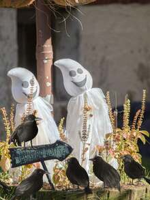 Set de 6 cuervos negros con plumas realistas para decoración, aptos para uso en interior y exterior como decoración de Halloween en el patio, árboles, jardín, terraza, hogar y exteriores. - Multicolor - Ver 6