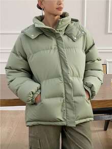 Livesso 拉链连帽加厚口袋外套，女士冬季外套夹克 - 軍綠色 - 查看 2