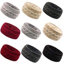 1pc, 45g Thick Rib Knit Headband, Solid Color Elastic Ear Warmer Headband, For Daily Use, Autumn/Winter, Fleece Lined, Stretchy