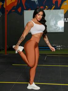 Gym Leggings Sports High Waist - 棕色 - 查看 7