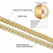 FEEL STYLE Mens Cuban Link Chain Gold Silver Plated Bling Miami Cuban Necklace Chain Men 13MM Iced Out Hop Jewelry 18-24inch - 金子 - 查看 7