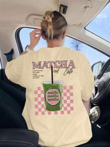 Áo thun nữ cỡ lớn in họa tiết trà xanh, cổ tròn, tay ngắn, thích hợp mặc mùa hè, cỡ lớn, cỡ lớn mùa thu, mùa đông. - Màu be - Xem 8