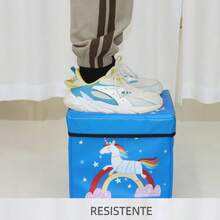 Caja organizadora infantil plegable con tapa – Baúl para juguetes, ropa o guardado, diseño rosa con búho y elefante, resistente, impermeable y segura para niños - Rojo - Ver 7