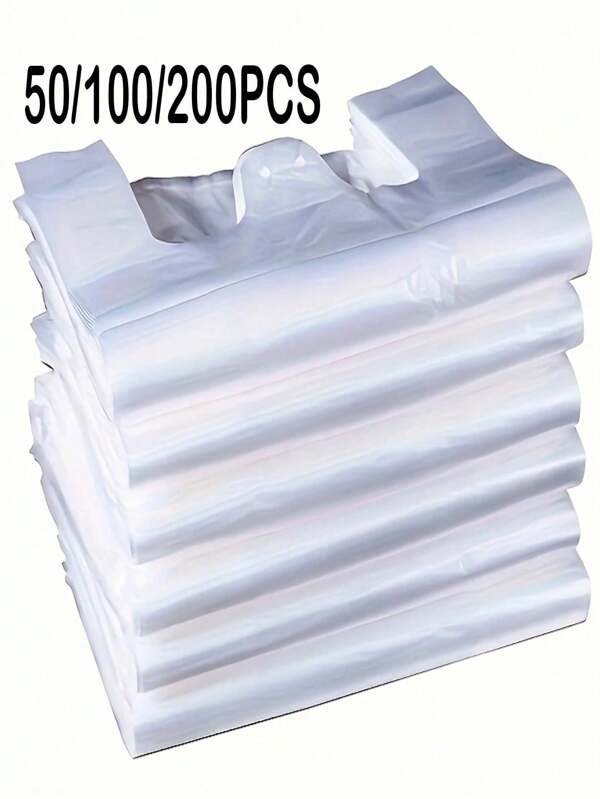 50/100/200pcs White Transparent Plastic Bags, Reusable Shopping Bags, Takeout Bags, Durable Packaging Supplies
