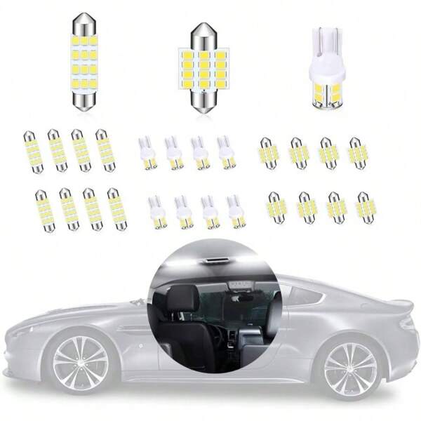 Car LED Bulbs 24 Pcs, Auto Super Bright Warm White 6500K Festoon Bulb Kit T10 31mm 42mm, Universal Lights Interior Replament Acssories For Dome Map Door Linse Light(White)
