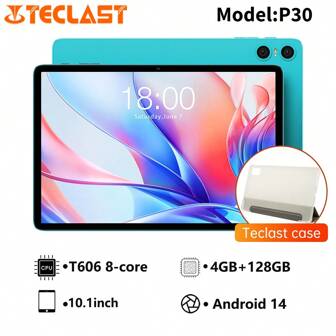 Teclast Teclast P30 Tablet Allwinner T606 8-Core 1.8GHz/ 4GBRAM/128GB ROM/10.1inch 1280*800iPS/WIFI/6000mAh/Type-C/5MP+2MP Camera/Android 14)Limited Time Offer Free Ramdom Color Leather Case