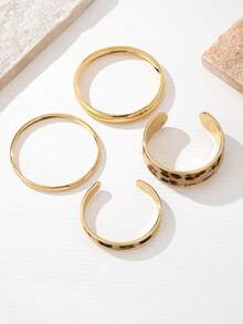 4pcs Set Luxury Fashion Niche Leopard Print Combination Solid Bangle Bracelets, Suitable For Banquet, Party, Daily Wear, Romantic Gift - Multicolor - View 5