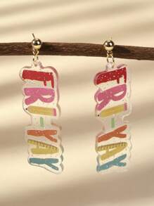 1pair Cute Acrylic FRIYAY LETTER Pencil Ruler Printed Drop Earrings For Women Girl Student For Back To School Day Teachers Day Festival Gift Accessories Jewelry