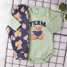 SOFT LINED INSIDE BABY BODYSUIT SET - Green - View 1