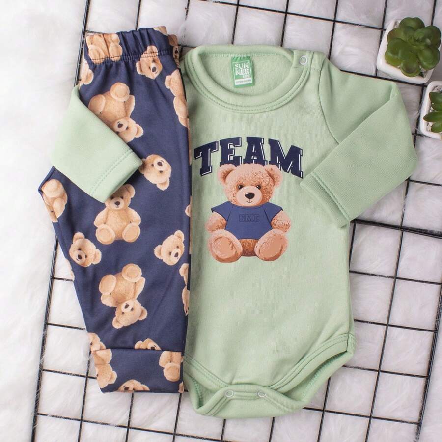 SOFT LINED INSIDE BABY BODYSUIT SET - Green - View 1