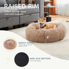 Calming Donut Dog And Cat Bed Machine Washable Cuddle Warming Cozy Fluffy Faux Fur Plush Round AntiAnxiety Waterproof AntiSlip Pet Sleeping Sofa For Small Medium Animals Brown 20 Inches