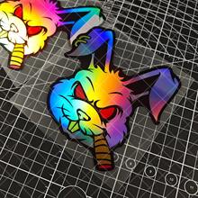 1pc Evil Rabbit Sticker - Made Of Waterproof Vinyl Material With Fierce Glowing Red Eyes, Rainbow Gradient Design, Laser Theme. Suitable For Motorcycles, Scooters, Cars, Laptops, Helmets, Vehicle Customization, Scooter Accessories - one-size - View 5