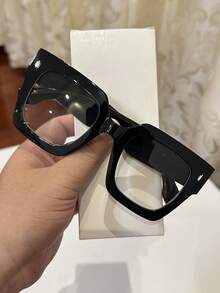 1 Pair Women's Oversized Square Red Transparent Lens Casual Retro Glasses, Suitable For Daily Wear And Street Photography - Red - View 3