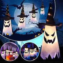 1 pieza Decoraciones de Halloween para exteriores, decoración colgante con sombrero de bruja luminoso y brillante, decoraciones de Halloween para interiores y exteriores, adornos para fiestas de Halloween, luces de cadena para el patio, el árbol, el jardín, la decoración del hogar y la decoración de la pared