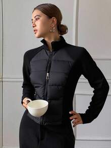 Livesso 拉链插肩袖棉服外套，冬季女装，女式棉服外套