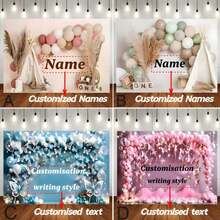 Spersonalizowane tło balonu urodzinowego z imieniem, spersonalizowany tekst, różowo-niebieski, marzycielski wzór motyla z balonu, dekoracja stołu na tort urodzinowy, tło do fotografii