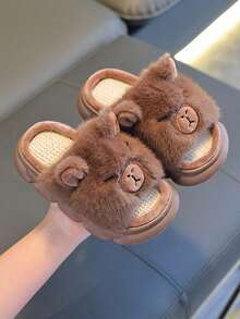 1 Pair Kids Cappa Slippers, Anti-Slip Indoor Home Slippers With Thermal Lined For Boys, Suitable For Spring And Autumn - Mocha Brown - View 5