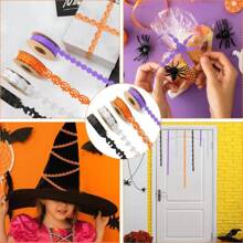 1/4pcs 10m Halloween Ribbon - Black, White, Orange, Purple - Pumpkin, Bat, Ghost, Net Craft Ribbon Decoration, Suitable For Parties, Gift Wrapping, DIY Wreaths, Bouquets, Decoration Home Decor Halloween Decor Fall Decor Room Decor Autumn Decor