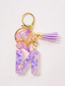Alphabet Initial Letter Keychain Cute Butterfly Key Chain Ring Purse Bag Backpack Charm Earbud Case Cover Accessories Women Girls Gift Car Accessories Goth Y2k